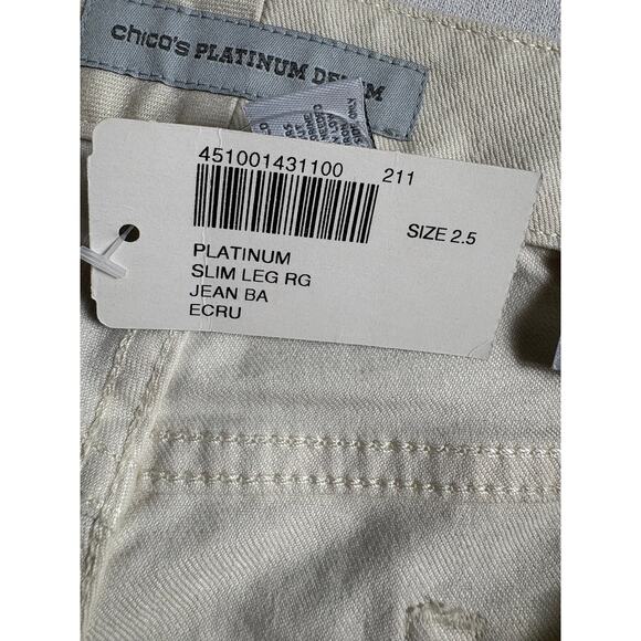 Chico's Platinum Denim Ivory Ultimate Fit Slim Leg Jeans Size 2.5 14 NWT - Picture 5 of 11